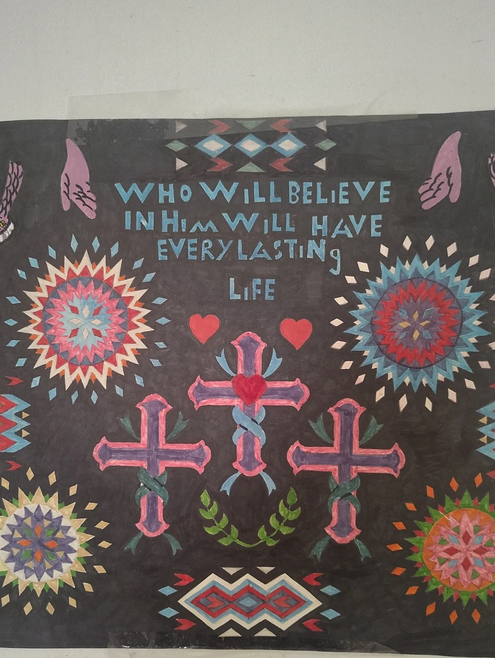 Faith-Inspired Wall Art with Pink & Blue Cross Motif